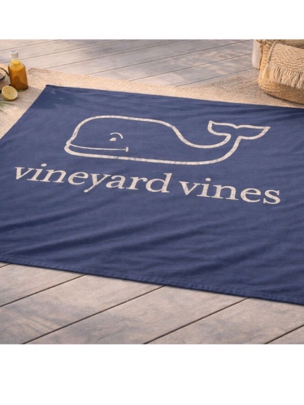 Vineyard Vines Black Cotton Whale Logo Blanket